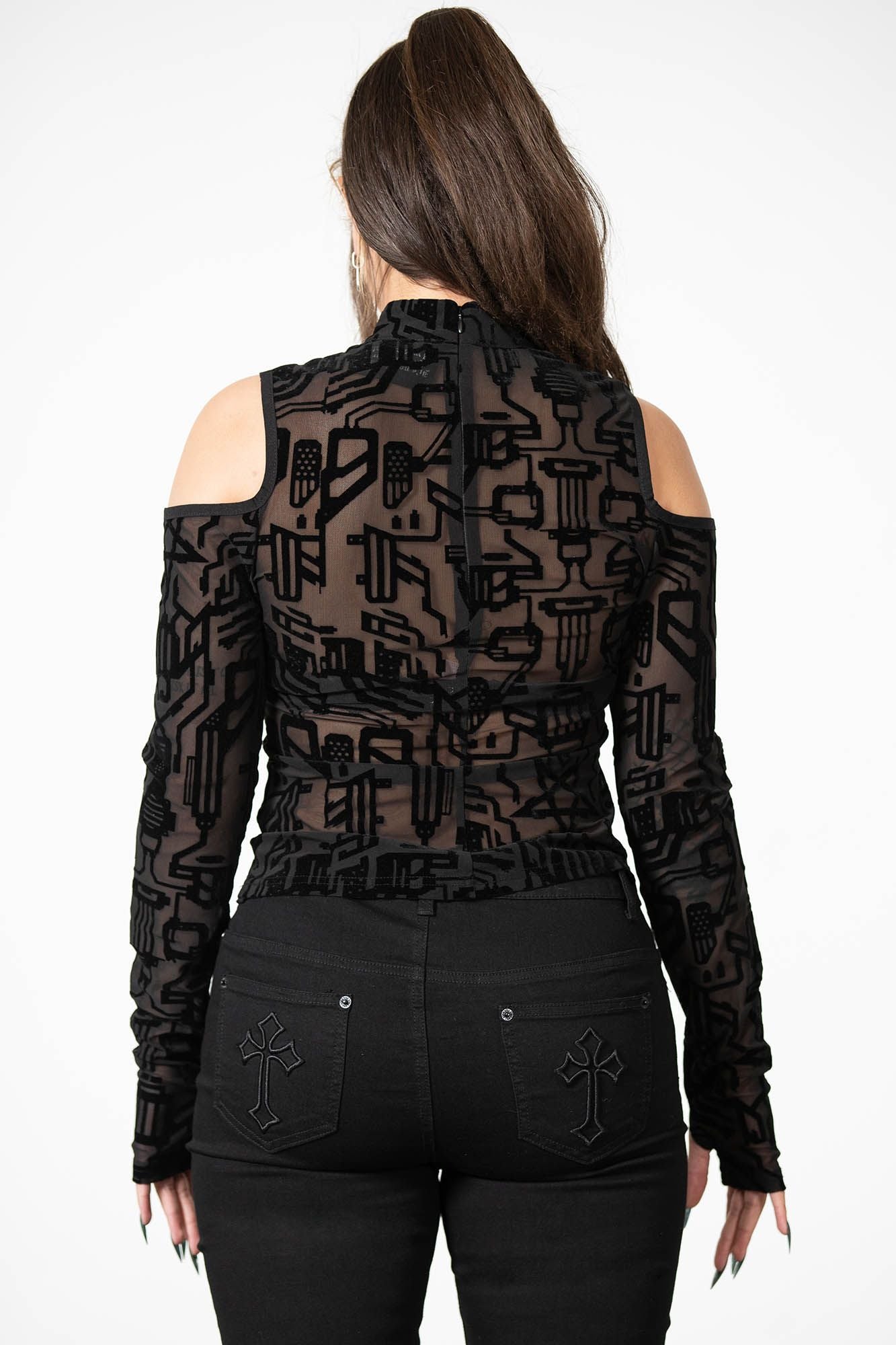 Killstar Tuned Out Mesh Cold Shoulder Top