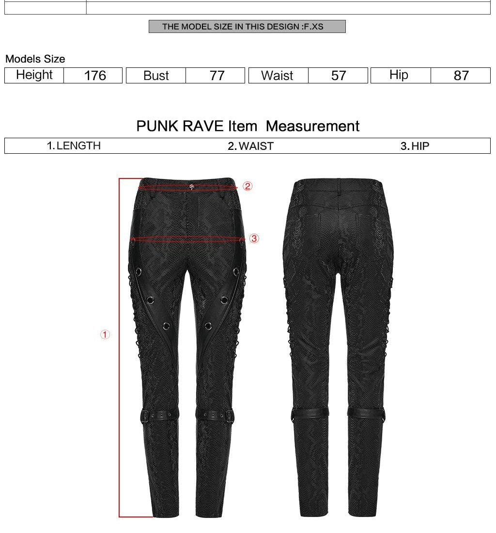 Punk Rave WK-738 measurement instructions for length waist and hip.