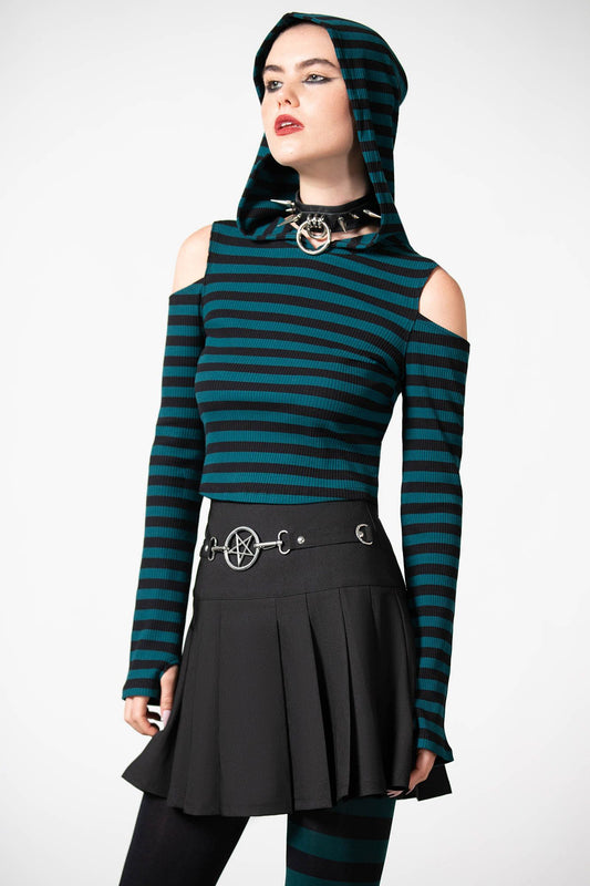 Killstar Zephyr Hooded Top Green - Black