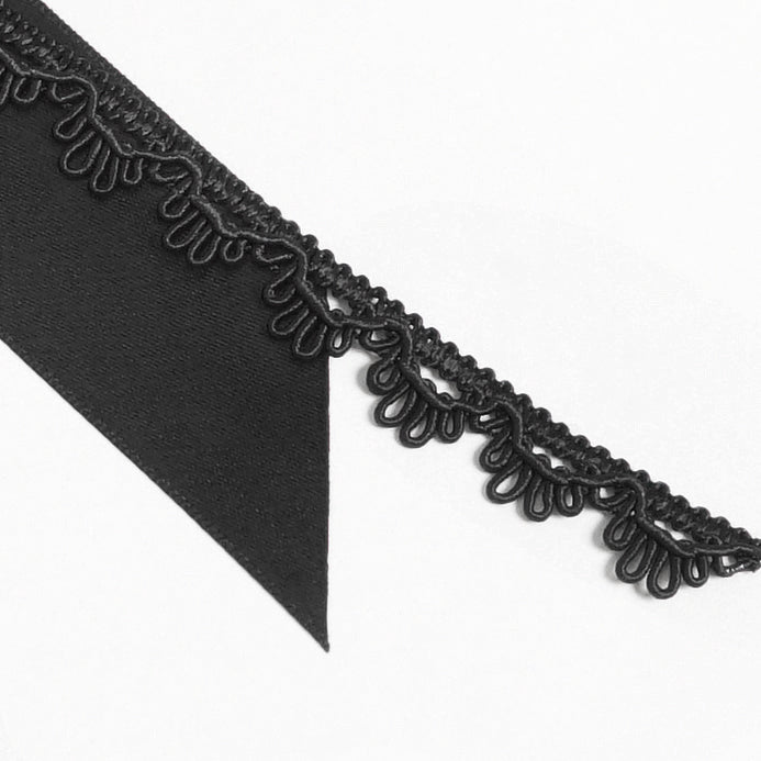 Devil Fashion AS29601 black gothic jabot highlighting long satin ribbons with elegant lace details.
