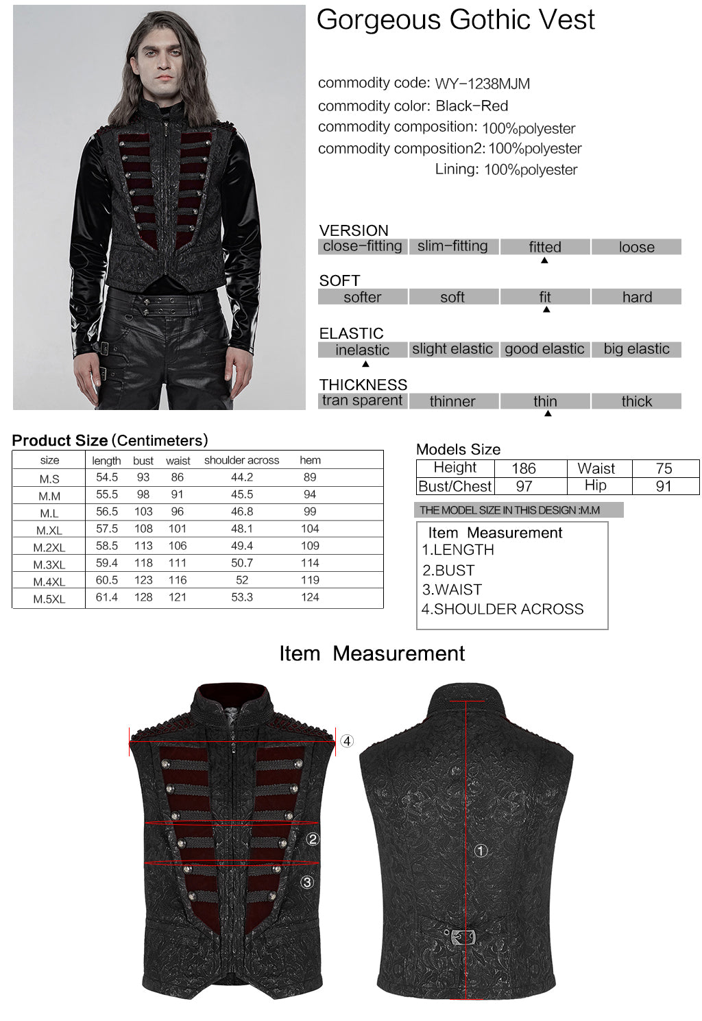 Constant Waistcoat Black/Red