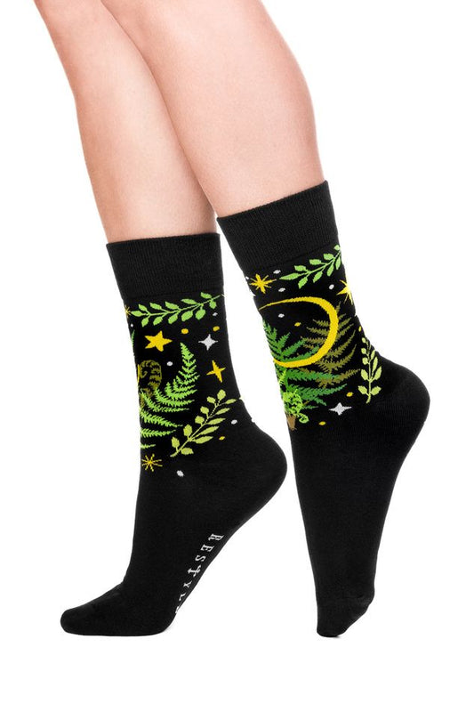 Fern Leaves and Crescent Jacquard Sokken