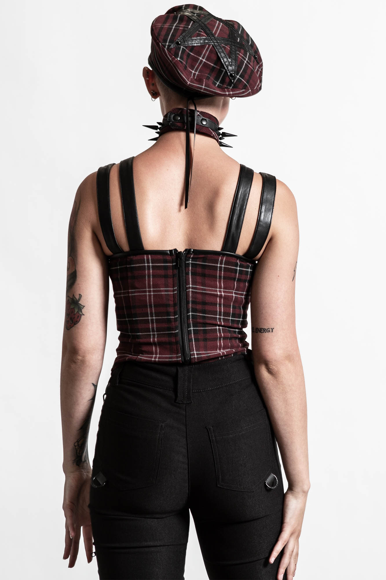 Killstar Jaded Strap Top Blood Tartan