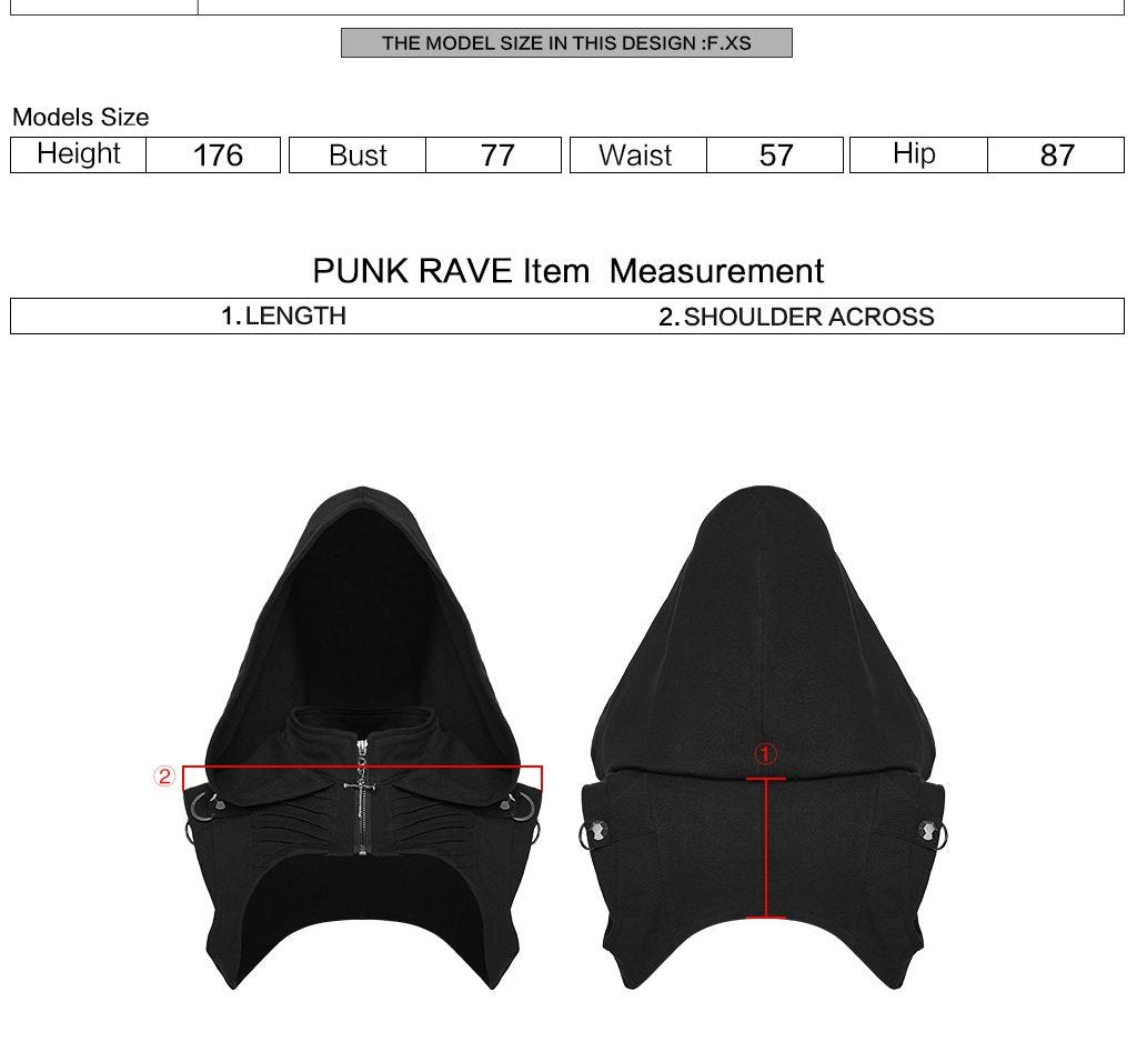 Punk Rave WY-1843 measurement instructions for bolero length and shoulder across.