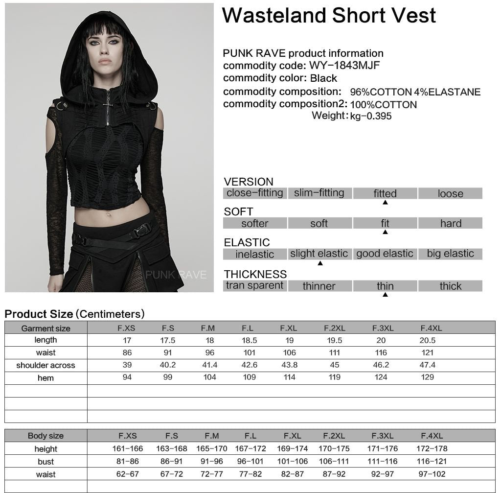 Punk Rave WY-1843 product, material and size information guide in black gothic style.
