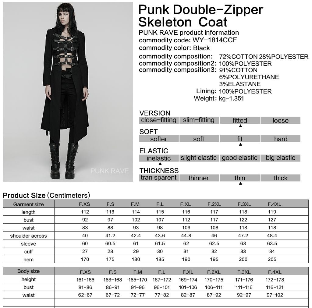 Punk Rave WY-1814 product details, material and size chart in black dark punk style.