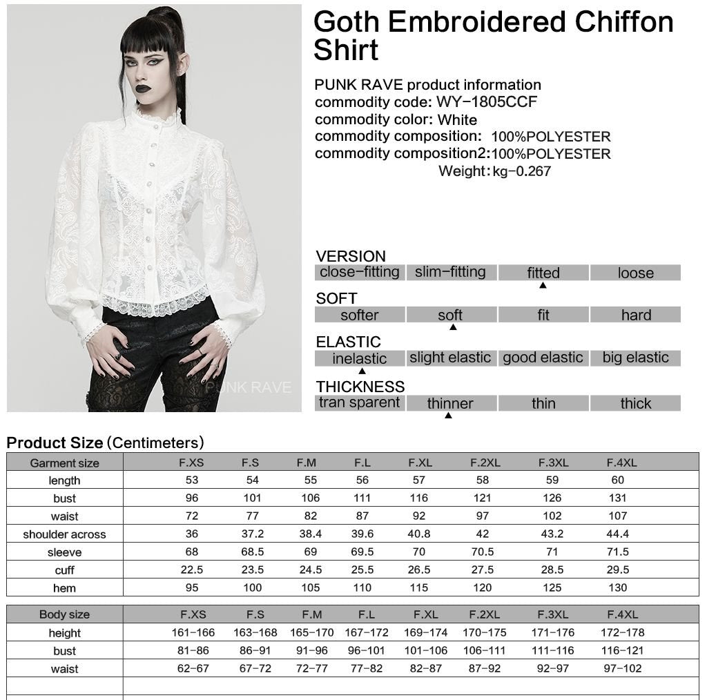 Punk Rave WY-1805 gothic blouse with product, material and size information.