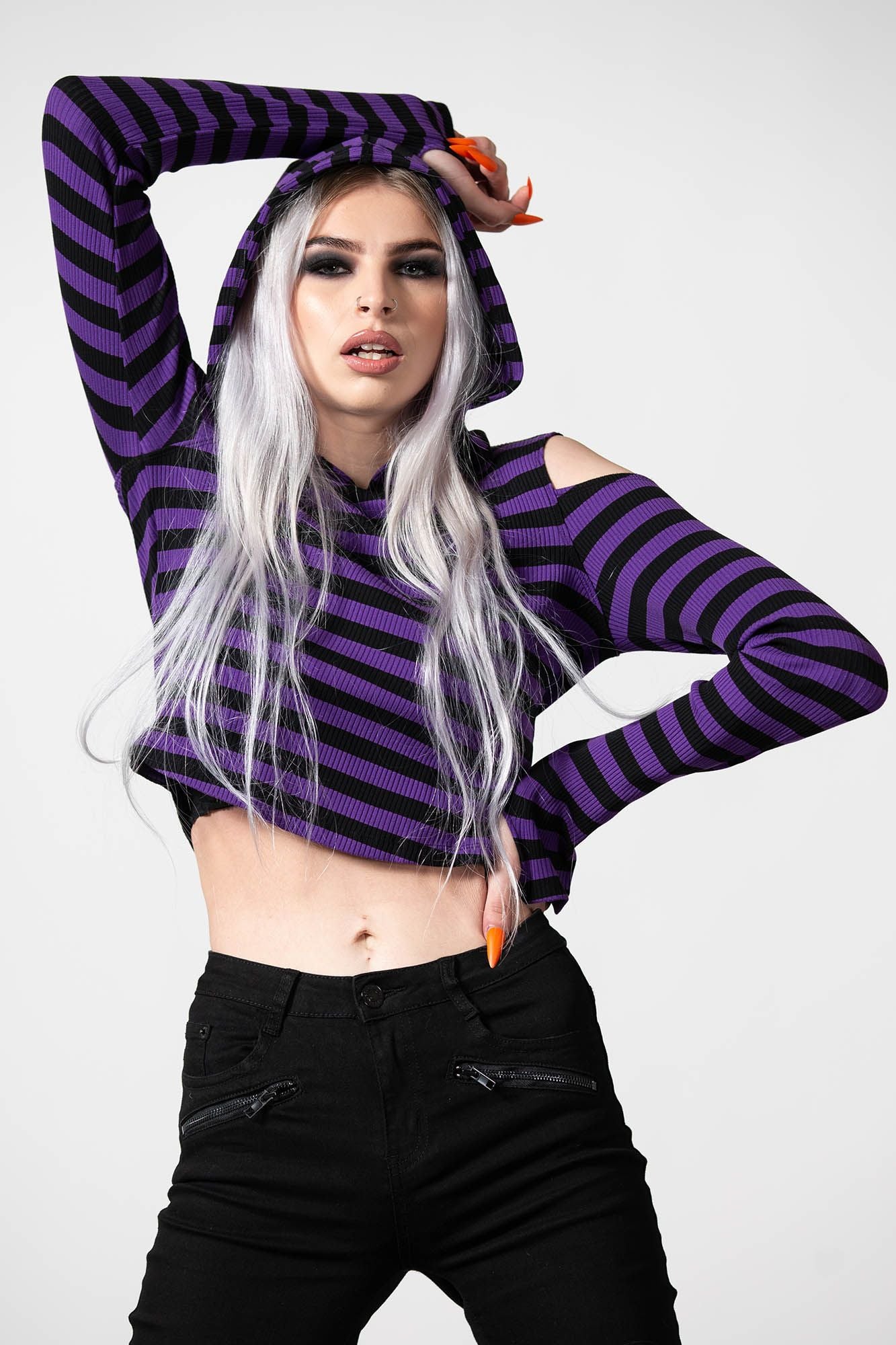 Killstar Zephyr Hooded Top Purple - Black 