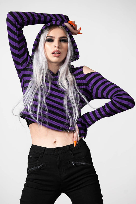 Killstar Zephyr Hooded Top Paars - Zwart