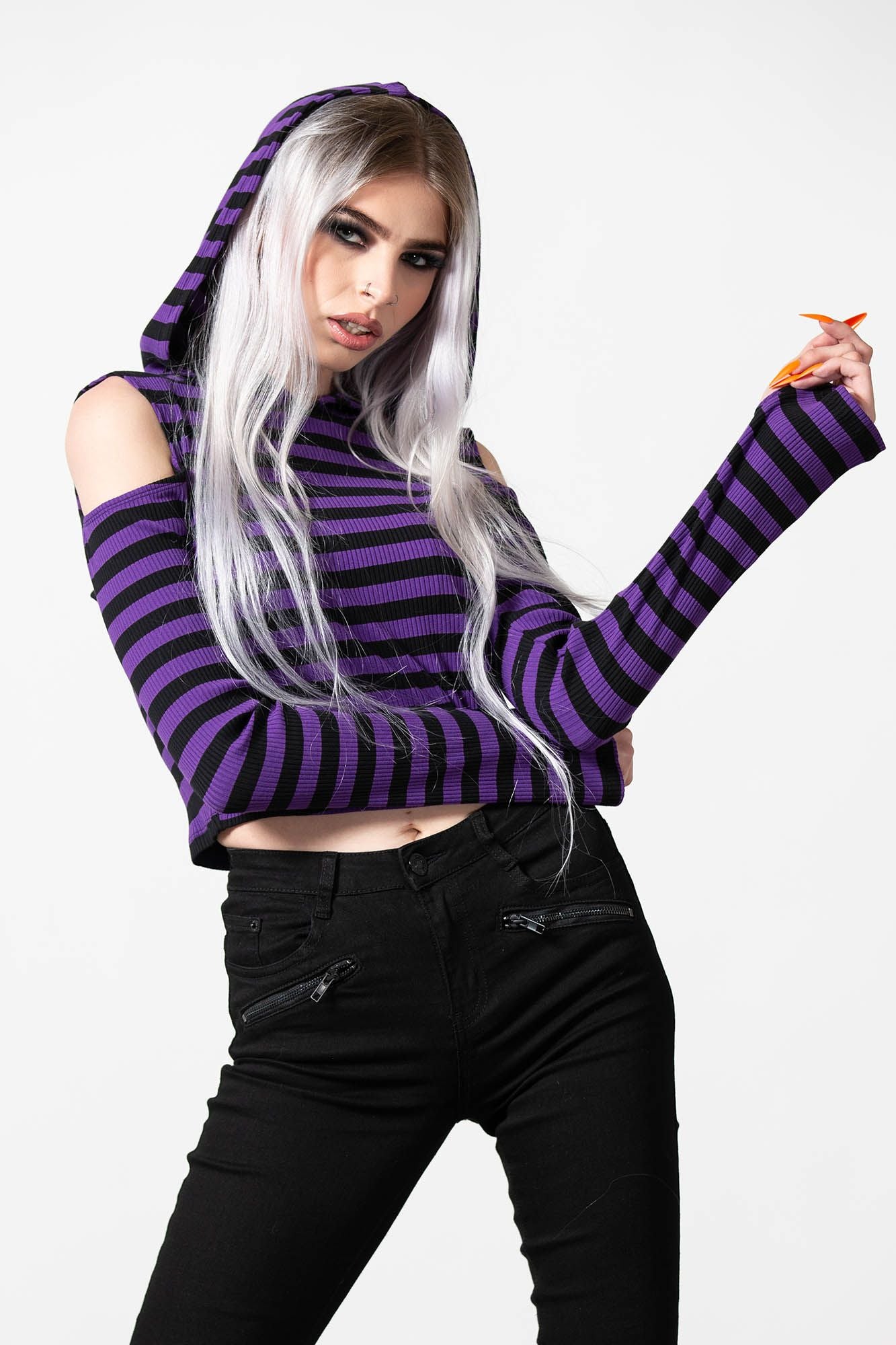 Killstar Zephyr Hooded Top Purple - Black 