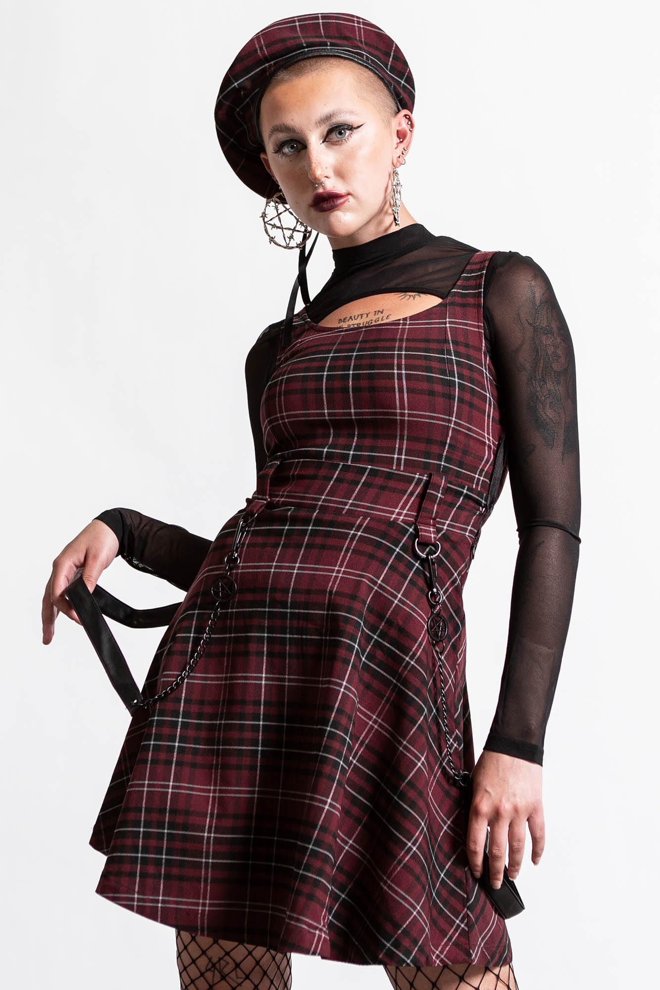 Killstar Crash Skater Dress Blood Tartan