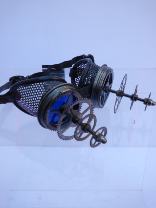 Gunmetal Mesh Telescopic Cog Goggles Blue