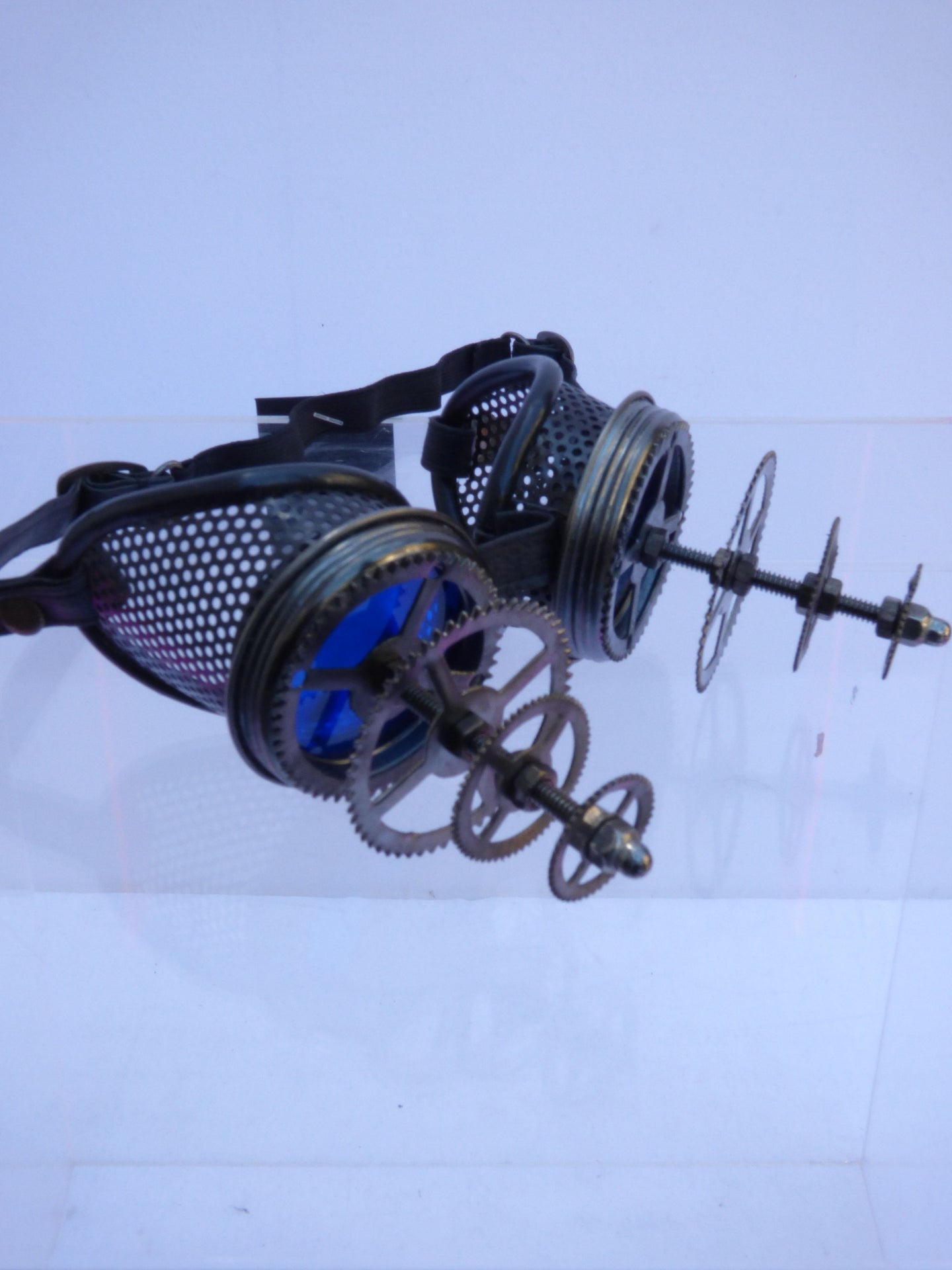 Gunmetal Mesh Telescopic Cog Goggles Blue