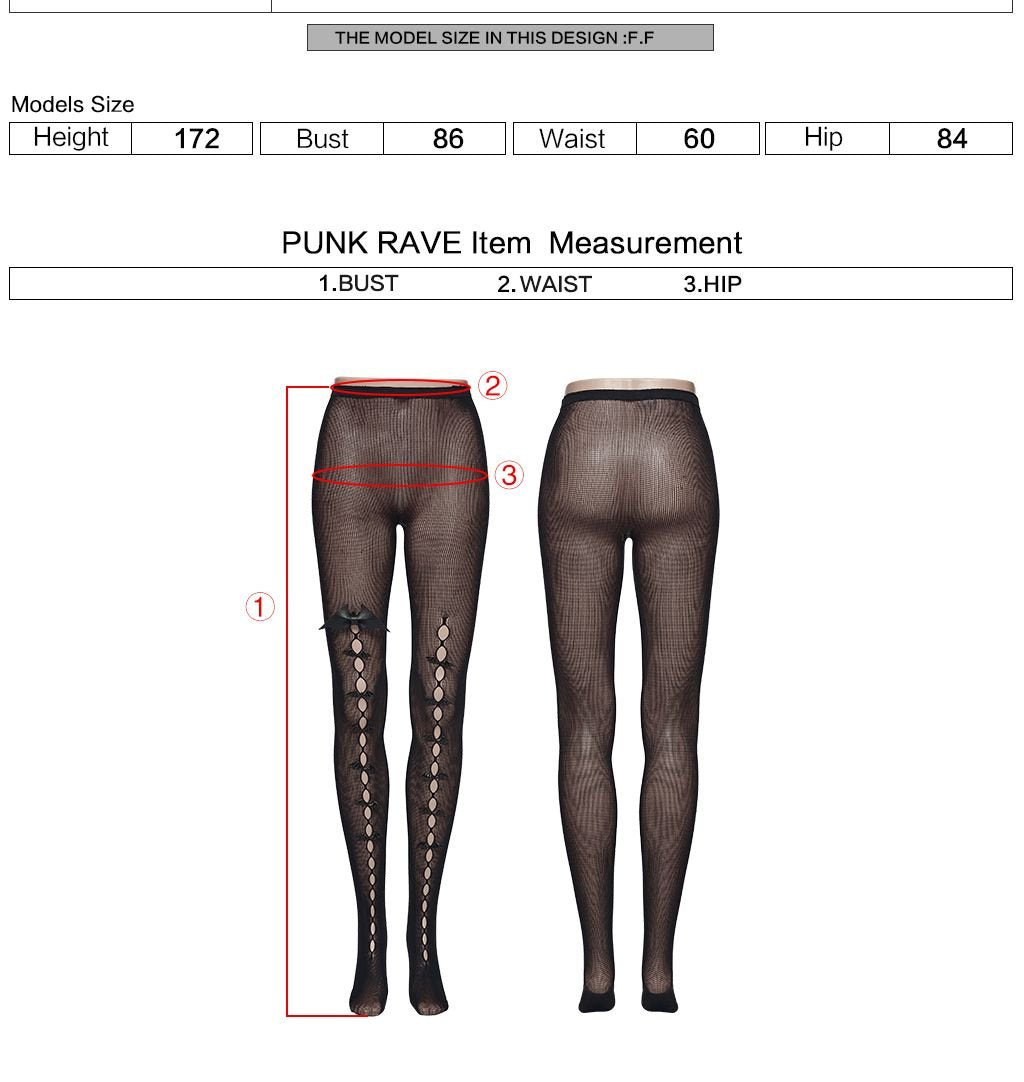 Punk Rave WS-838 measurement instructions for length, waist and hip.