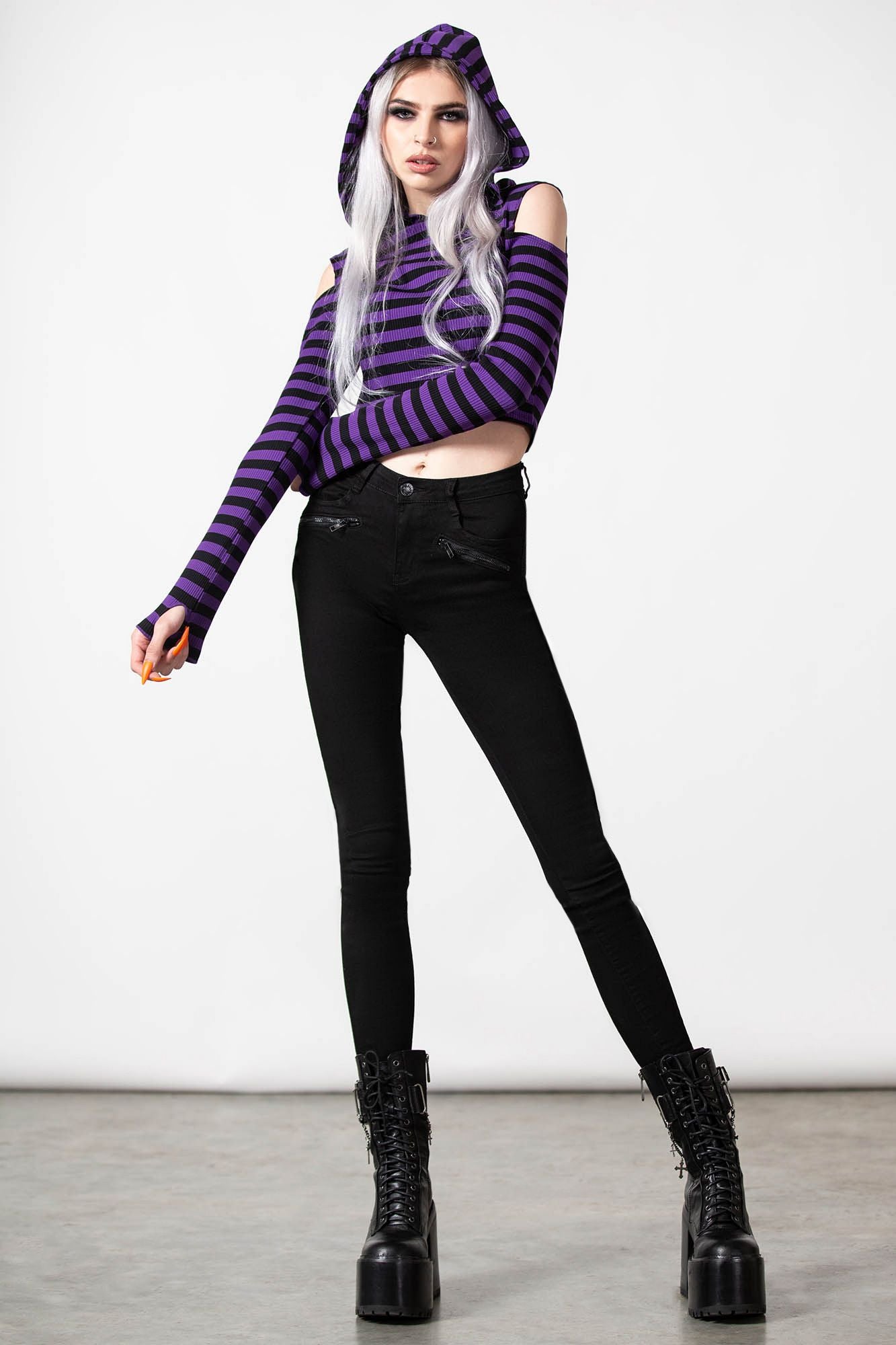 Killstar Zephyr Hooded Top Purple - Black 