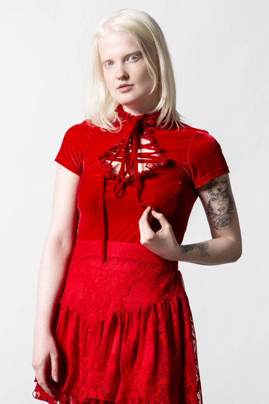 Killstar Malady Lace-Up Top Scarlet