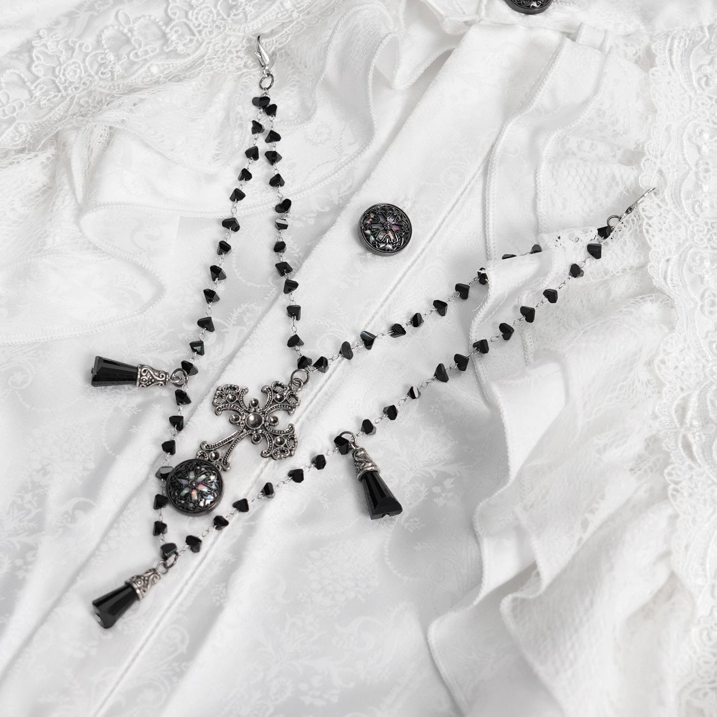 Detachable chain detail on Devil Fashion SHT12402 men's gothic shirt 