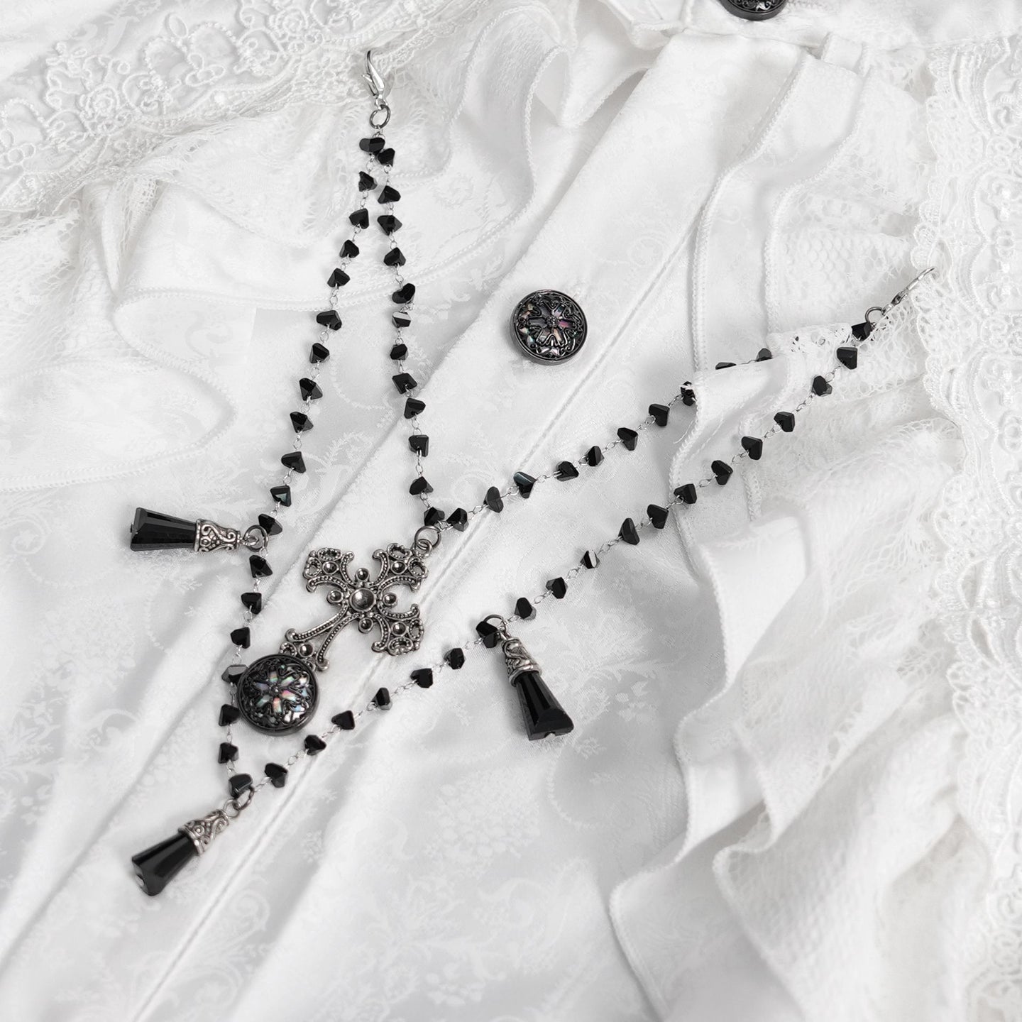 Detachable chain detail on Devil Fashion SHT12402 men's gothic shirt 