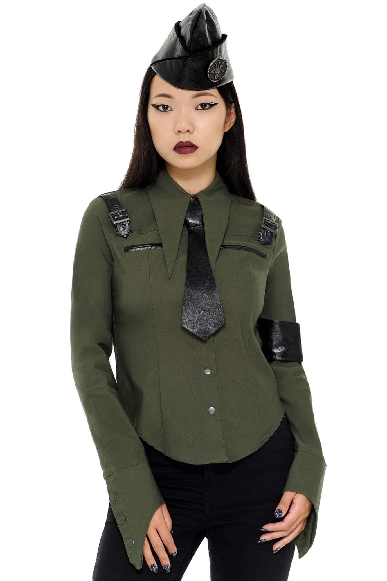 Killstar Secret Mission Button-Up Shirt Khaki
