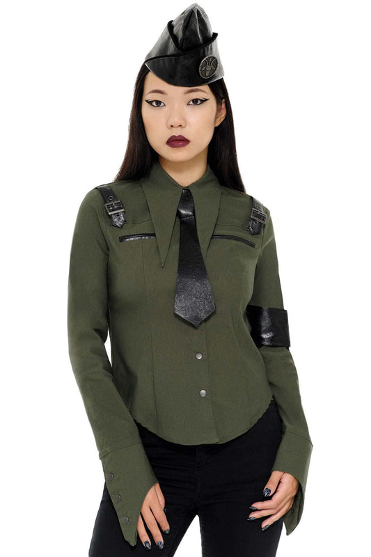 Killstar Secret Mission Button-Up Shirt Khaki
