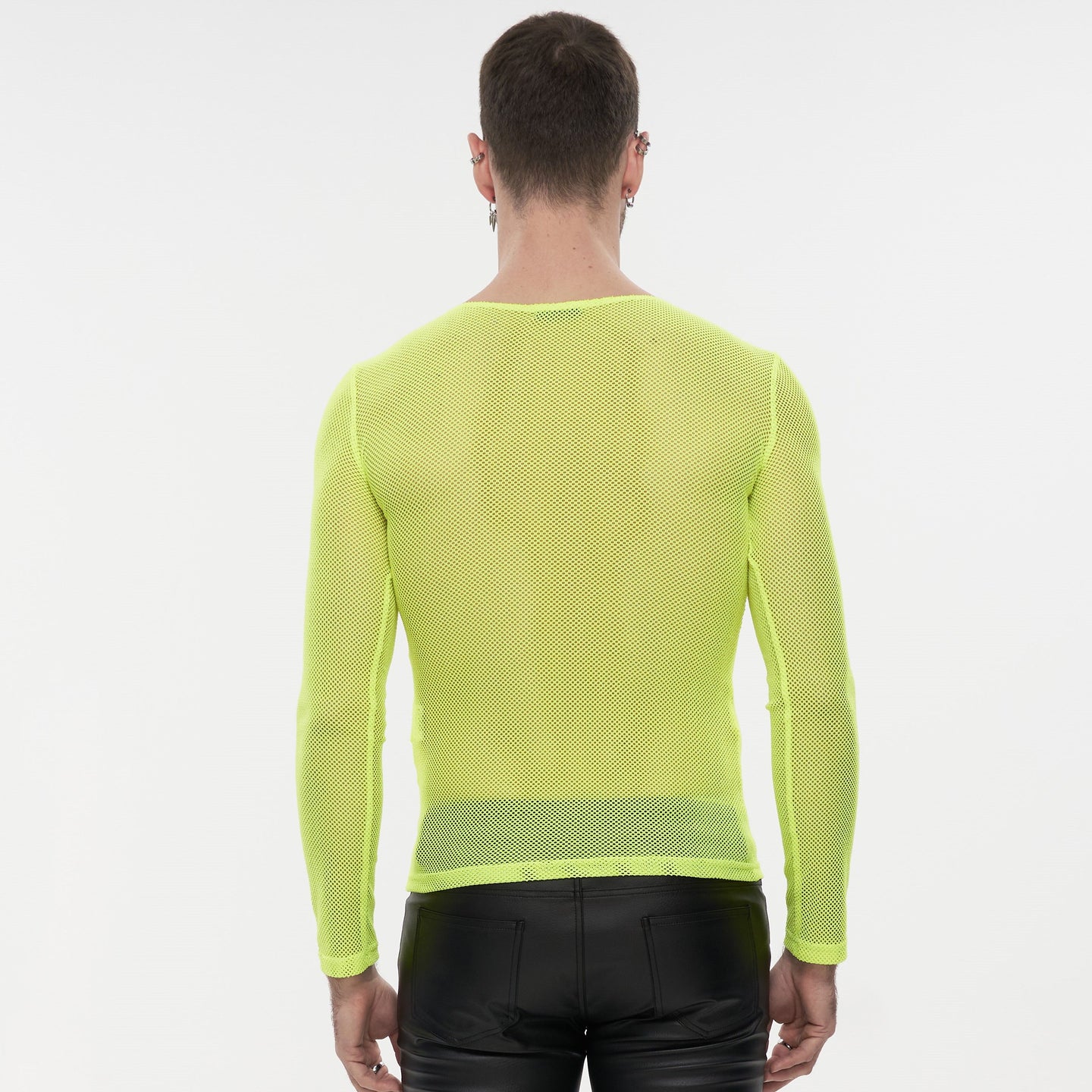 Devil Fashion Climax Long Sleeve Fishnet Top Neon Yellow