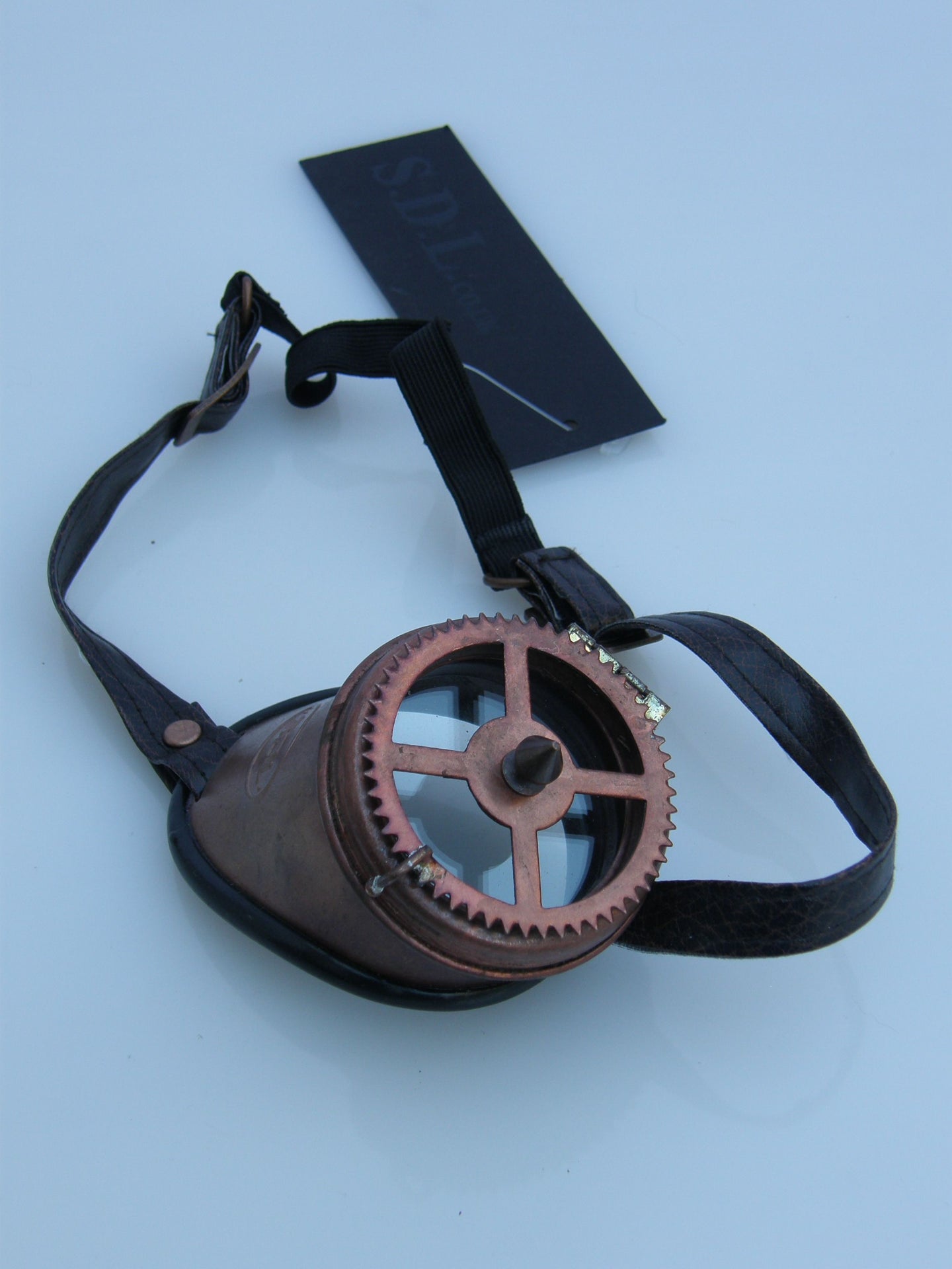 Steampunk Monocle with Cog & Spike Blue Lens