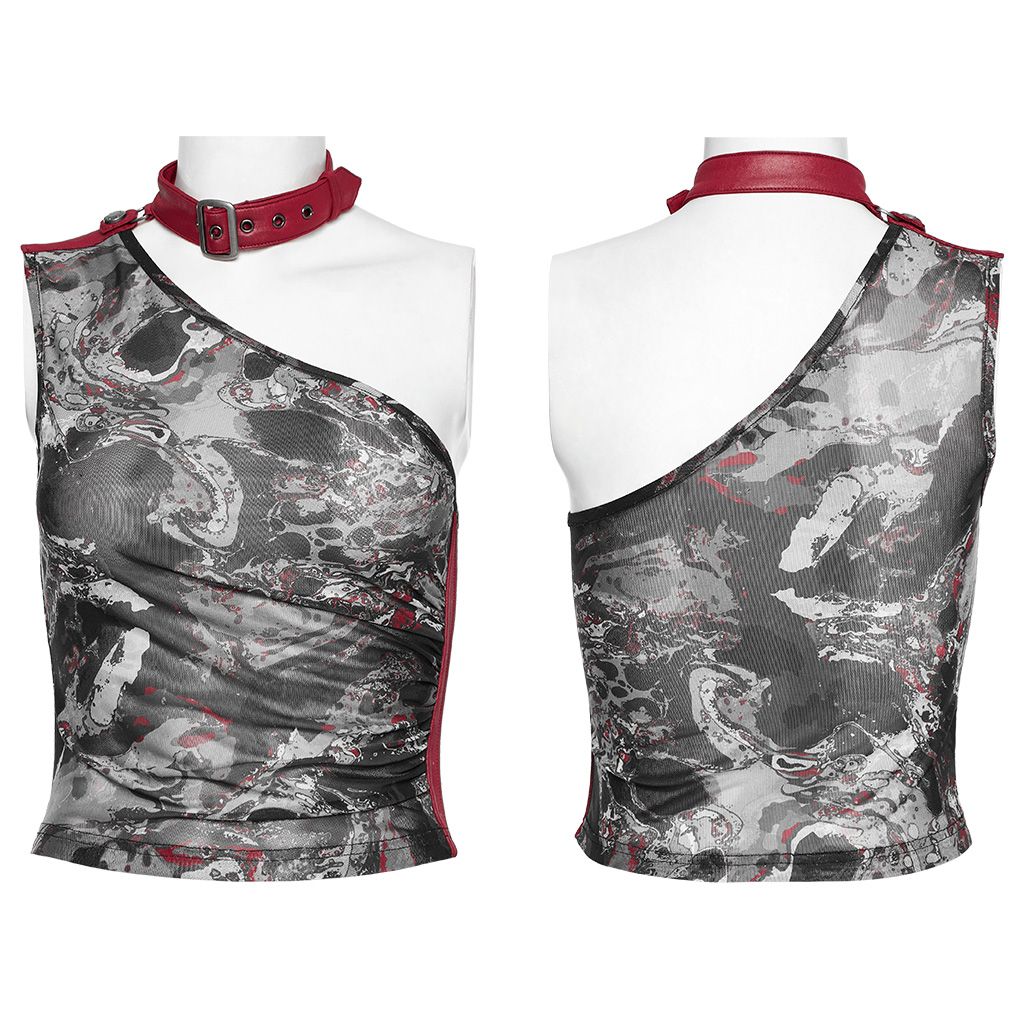 Punk Rave Action Top Zwart - Rood