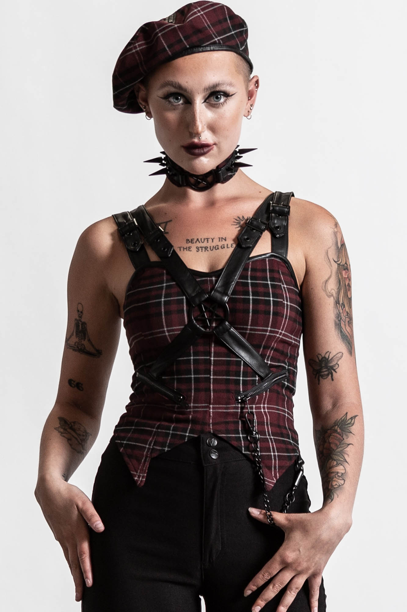 Killstar Jaded Strap Top Blood Tartan