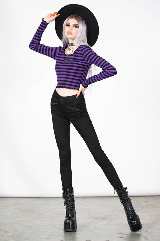 Killstar Chimera Long Sleeve Top Paars - Zwart