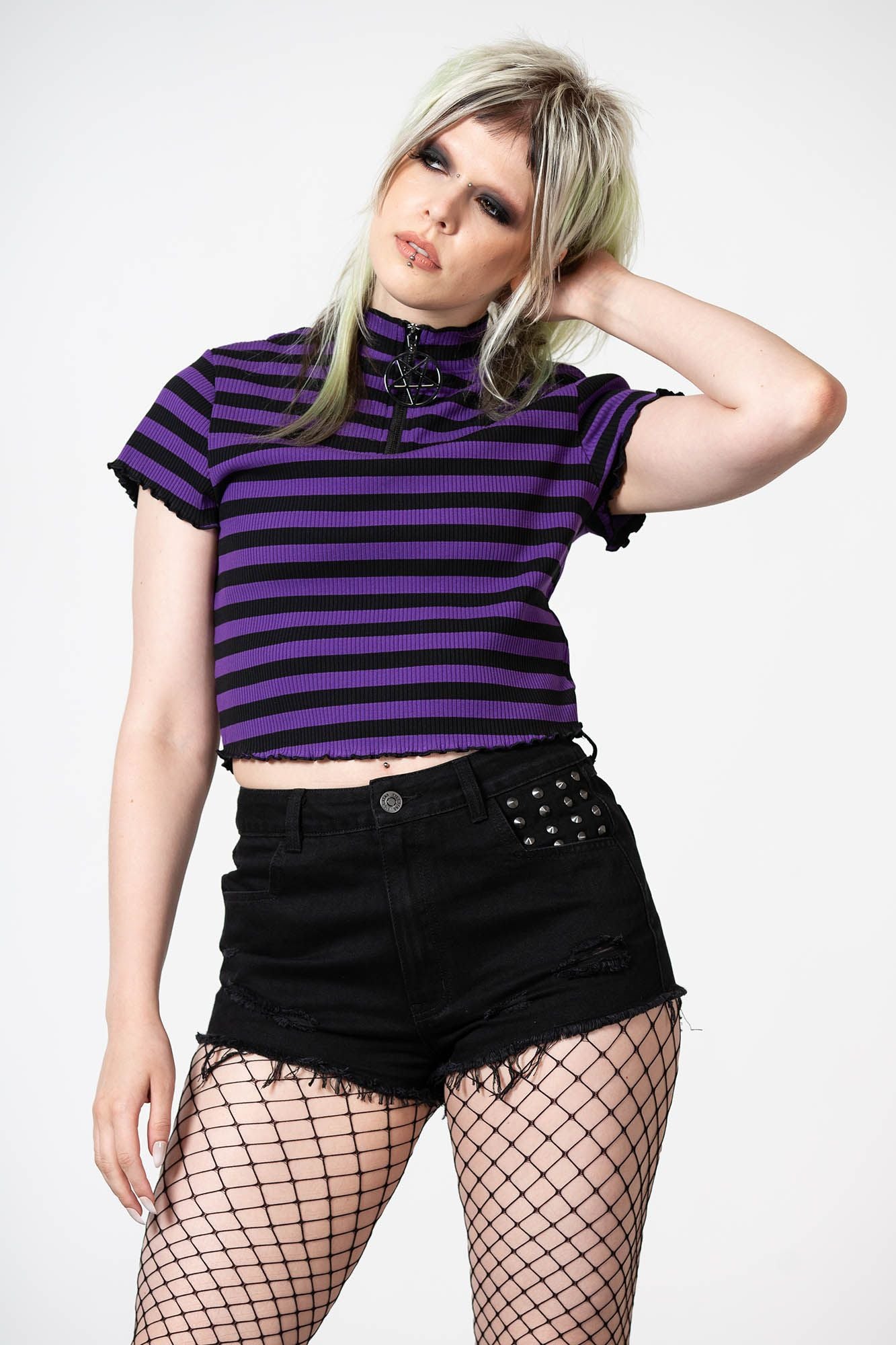 Killstar Malkin Crop Top Paars - Zwart
