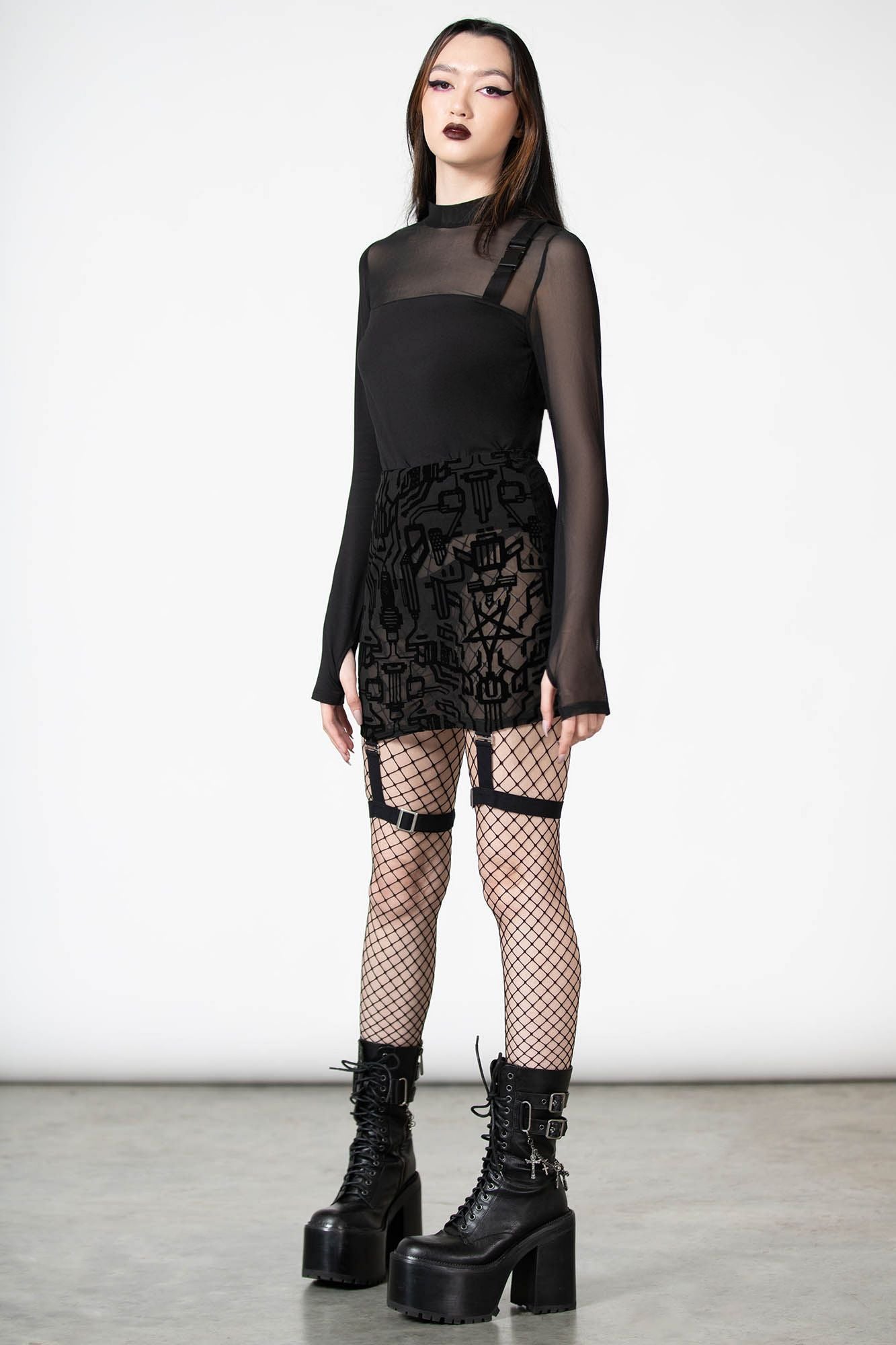 Killstar Warez Mesh Suspender Skirt