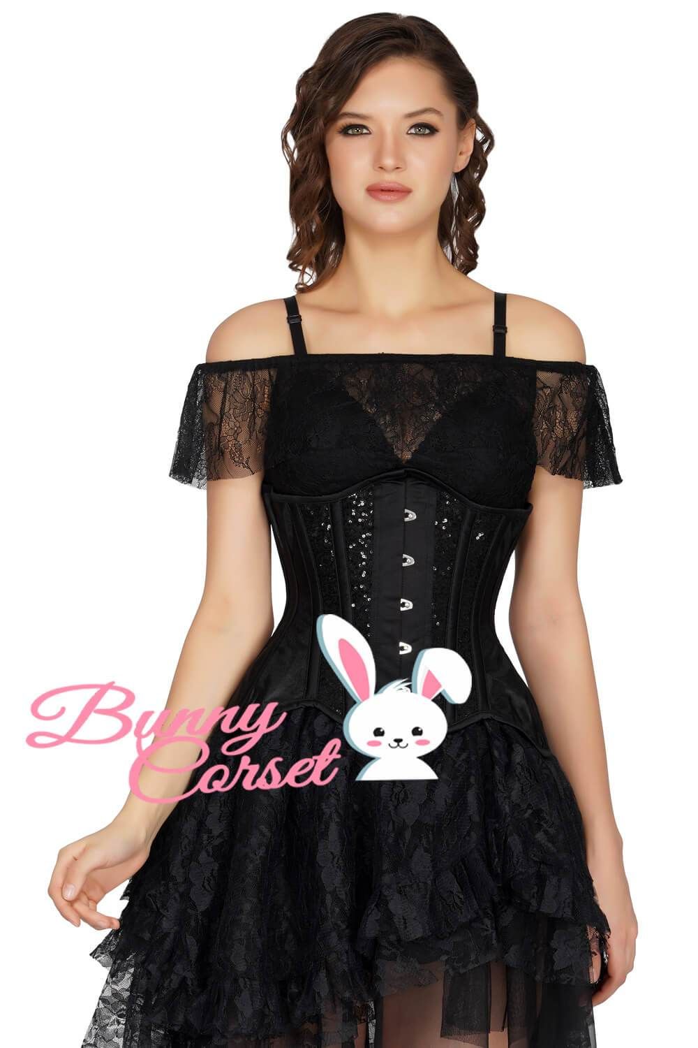 Sequin Mesh Korset Zwart