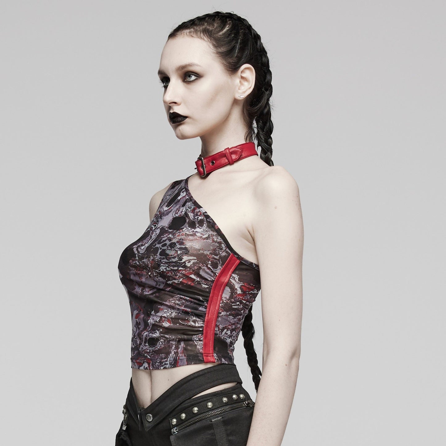 Punk Rave Action Top Zwart - Rood