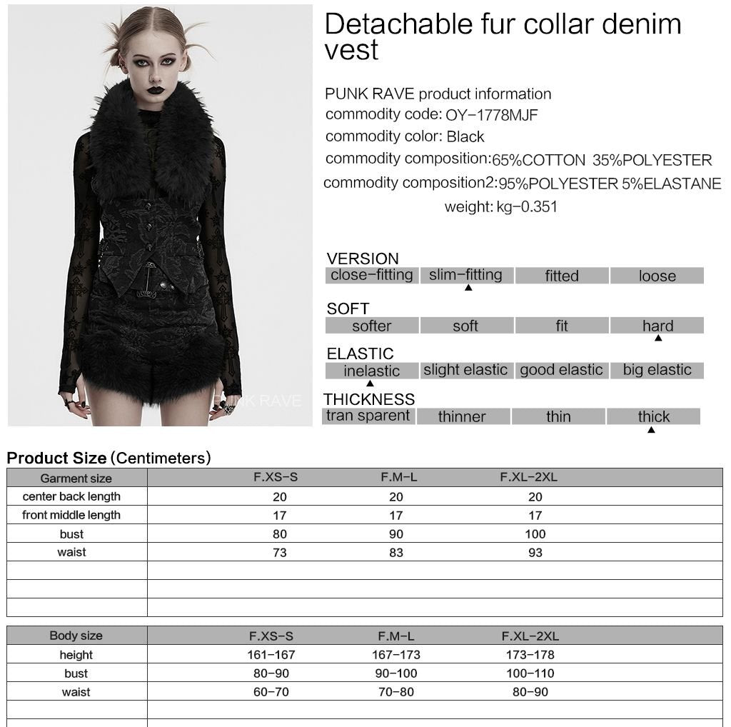 Punk Rave OY-1778 gothic romantic vest with product, material and size information.