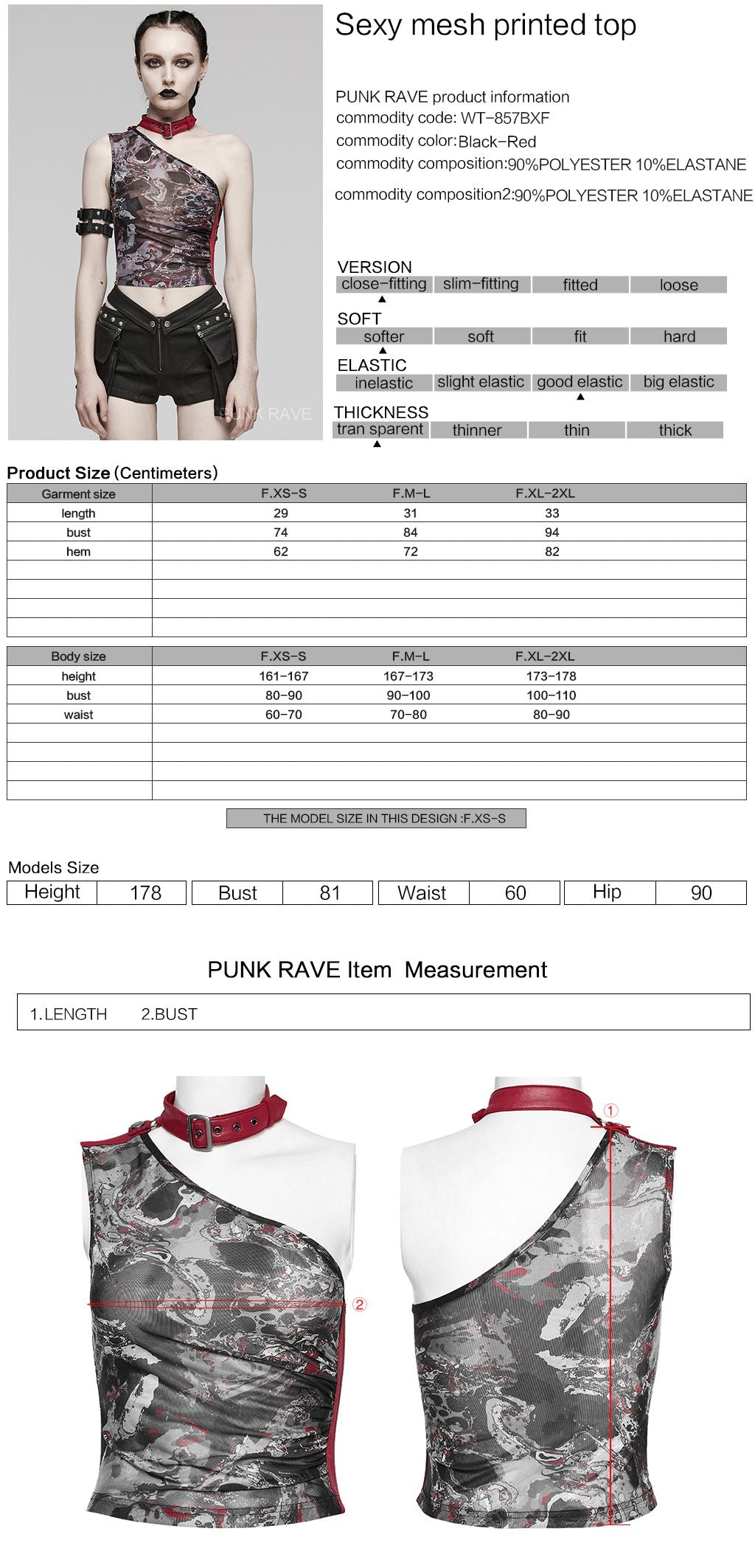 Punk Rave Action Top Zwart - Rood
