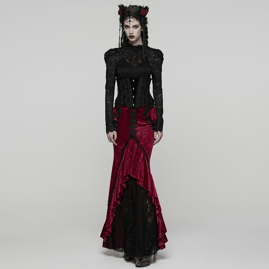 Empress Maxi Rok Rood - Zwart