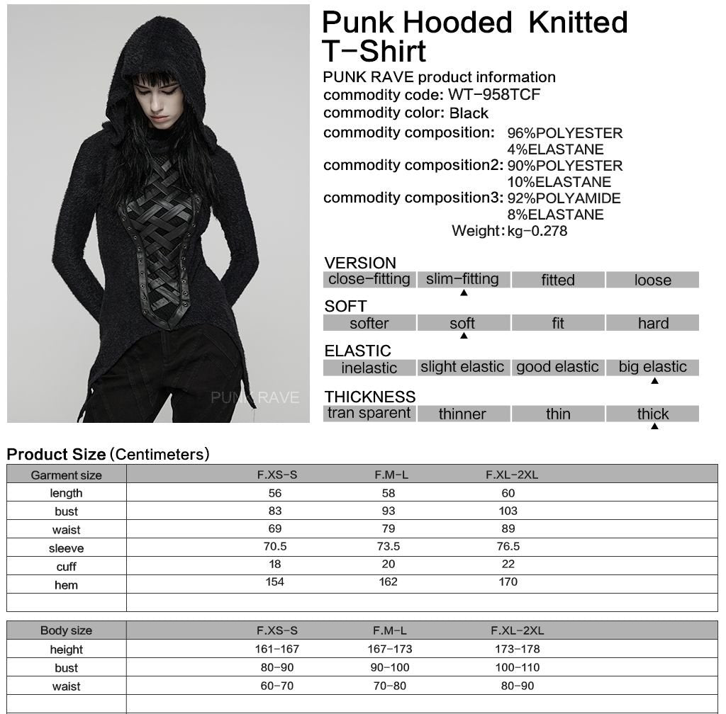 Punk Rave WT-958 gothic top with product, material and size information.