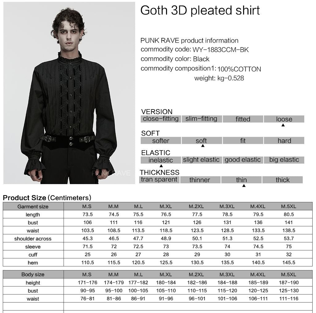Punk Rave WY-1883 black Victorian gothic shirt with product, material and size information.