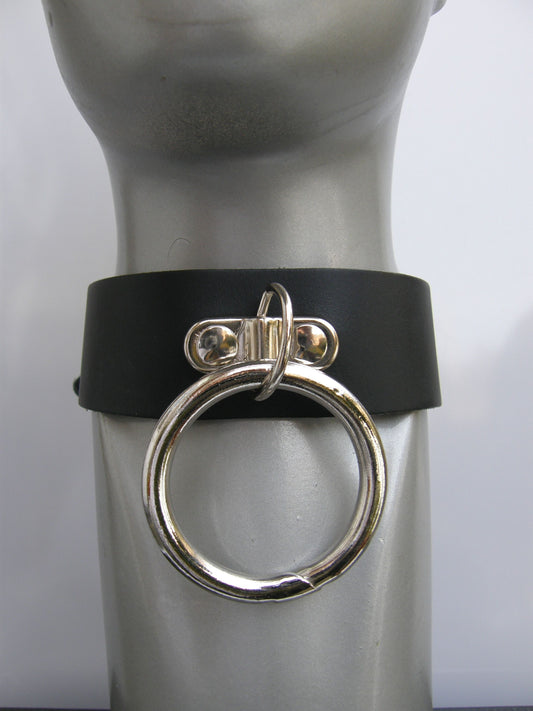 Halsband Leer & Metalen Ring 38 mm