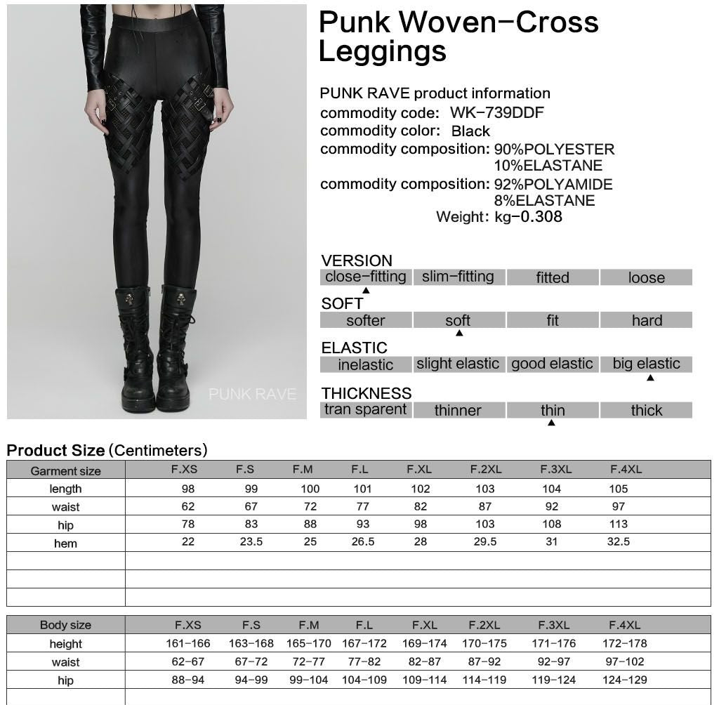 Punk Rave WK-739 dark raver leggings with product, material and size information.