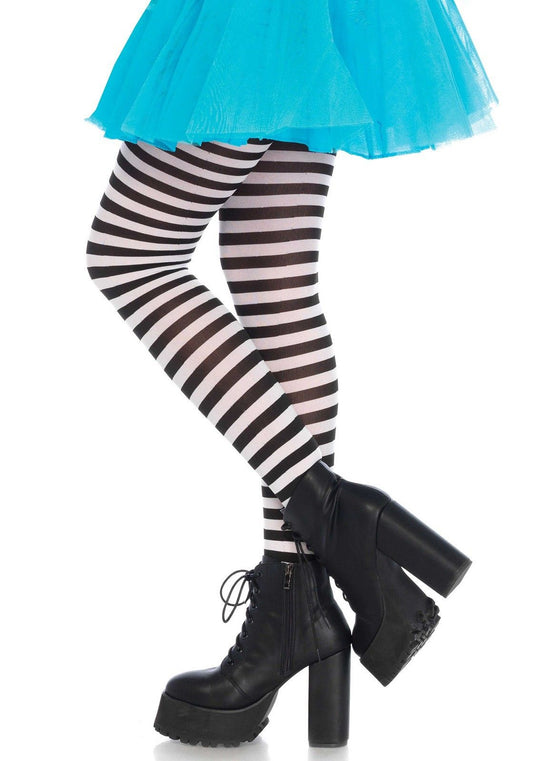 Nylon Stripe Tights Black - White