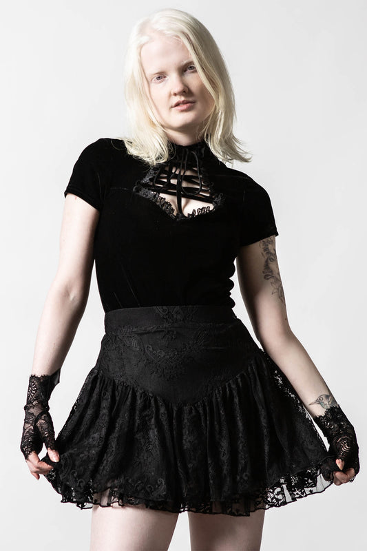 Killstar Malady Lace-Up Top Zwart