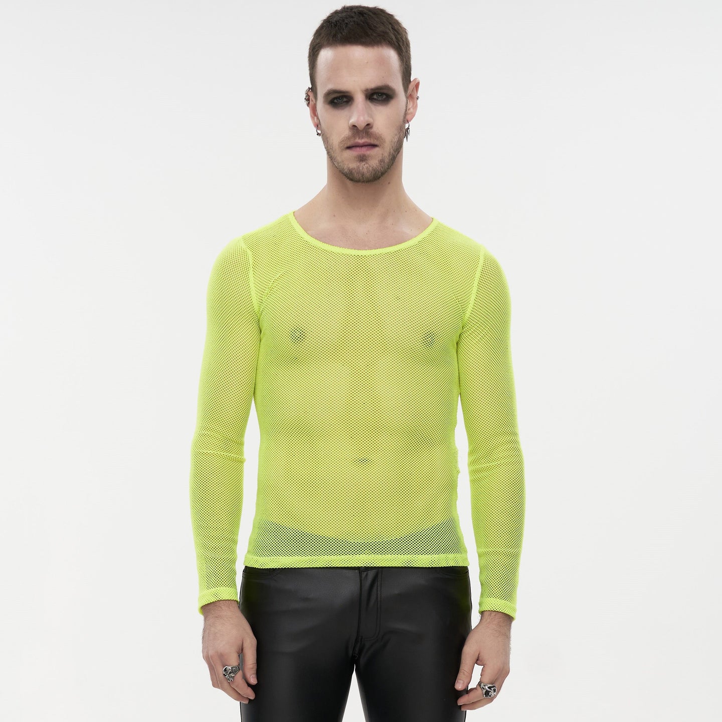 Devil Fashion Climax Long Sleeve Fishnet Top Neon Yellow