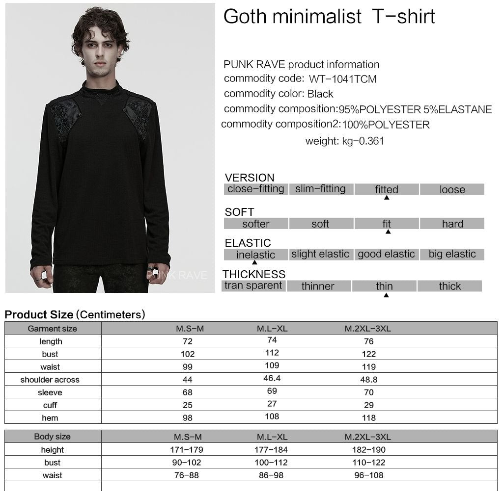 Punk Rave WT-1041 gothic top with product, material and size information.