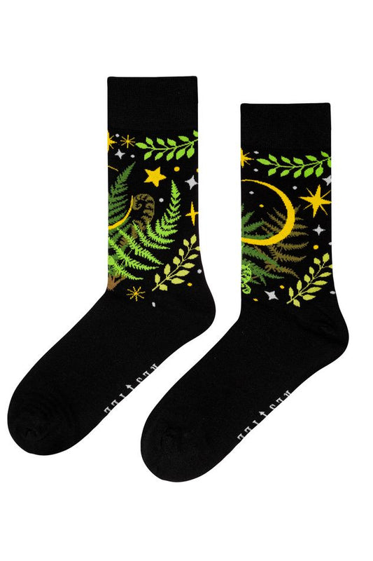 Fern Leaves and Crescent Jacquard Sokken