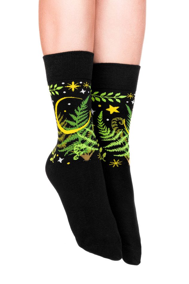 Fern Leaves and Crescent Jacquard Sokken