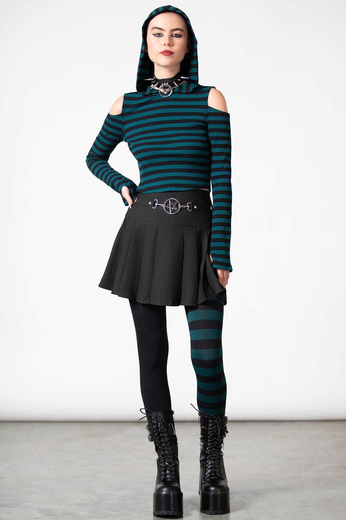 Killstar Zephyr Hooded Top Groen - Zwart