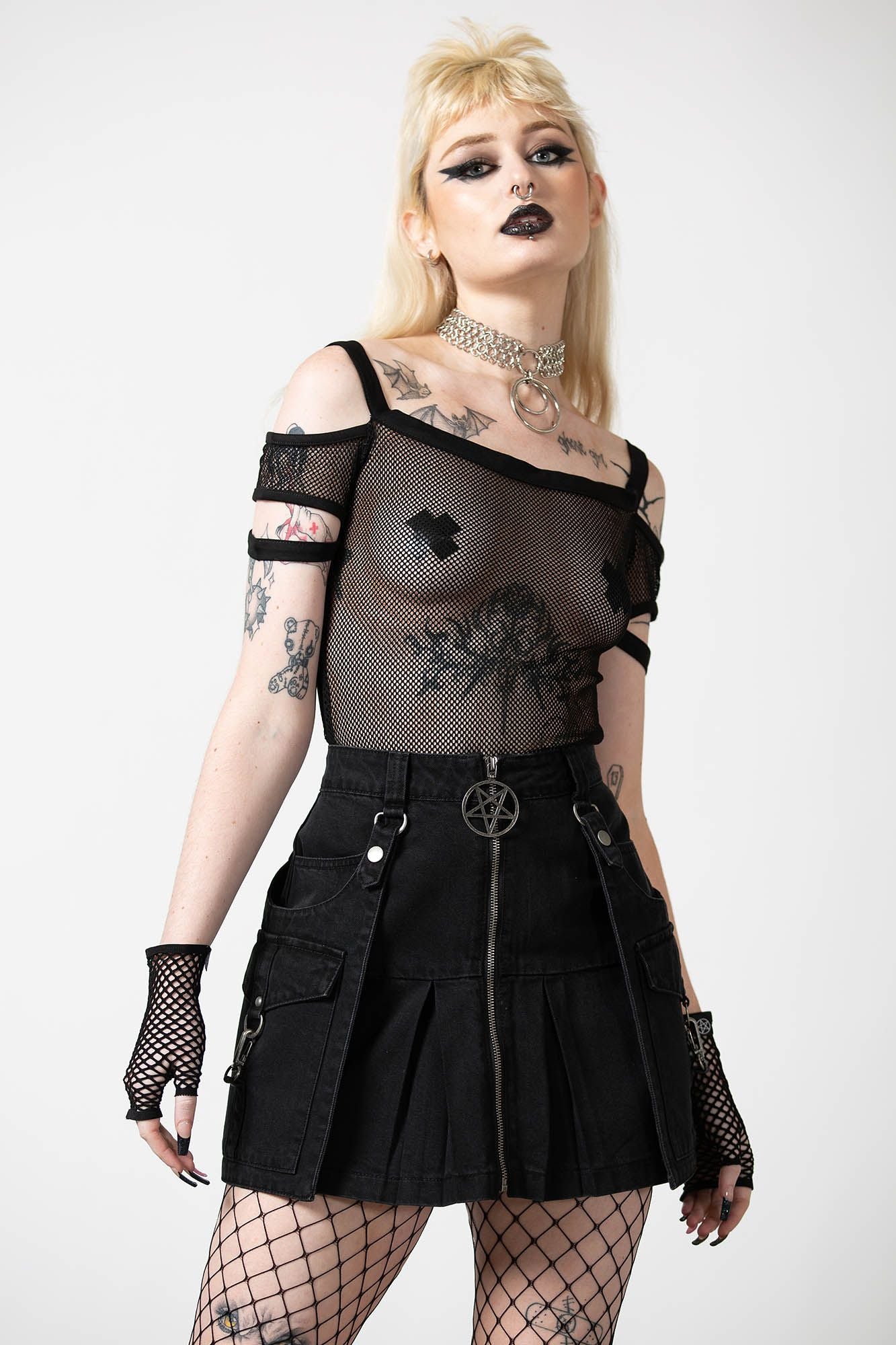 Killstar Huntly Fishnet Bardot Top