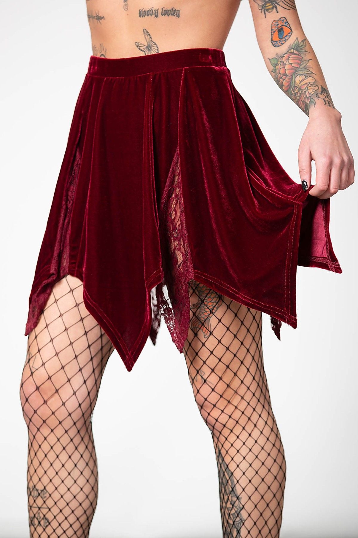 Killstar Lester Velvet Mini Skirt Blood