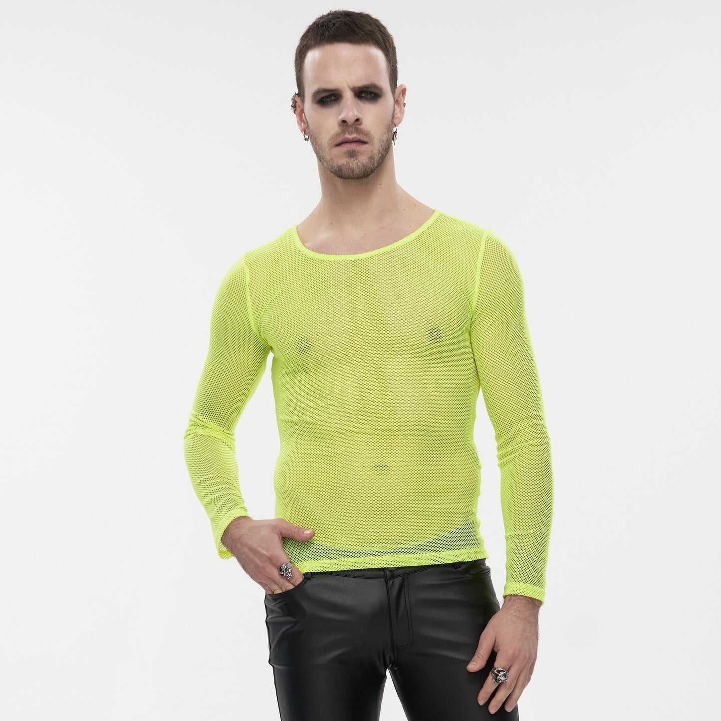 Devil Fashion Climax Long Sleeve Fishnet Top Neon Yellow